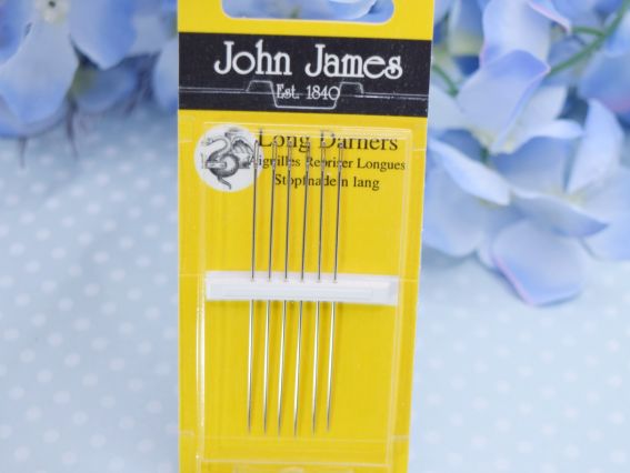Набір довгих голок для штопання  John James Long Darners JJ16507E , гостре вістря та велике вушко для зручного засилювання.