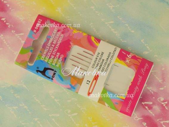 Набір швейних голок з кольоровим вушком PONY №12 (6шт) 04882 