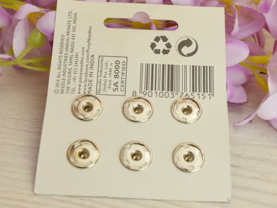 76515 PONY Кнопки нікельовані пришивних 13мм, 6 шт, Індія