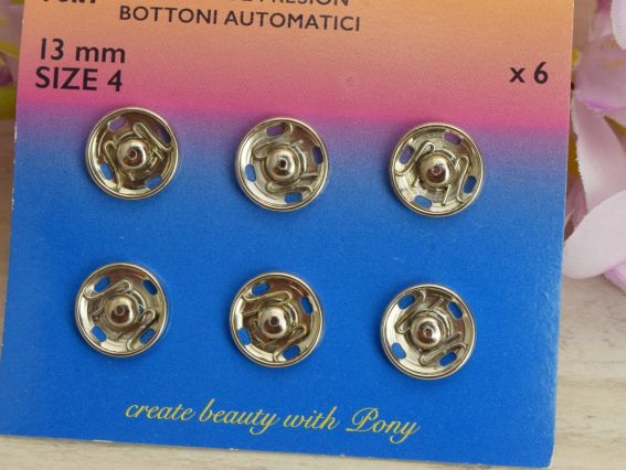 76515 PONY Кнопки нікельовані пришивних 13мм, 6 шт, Індія