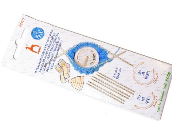 48427 Набір знімних спиць Pony 3мм , 3 пари та кабелі 11см та 5см