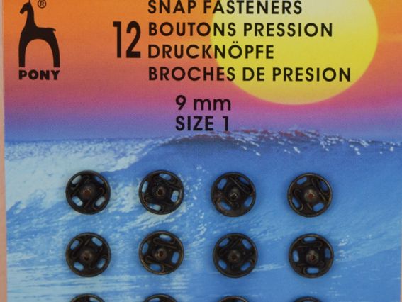 Набор кнопок 76559 PONY, черные пришивные, диаметр 9 мм, 12 шт /уп