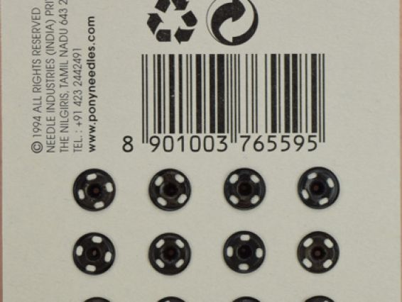 76559 PONY Кнопки нікельовані пришивні 9 мм, 12 шт, Індія