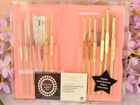 TCK-004e Classic 4 Tulip набор крючков для вязания № 09-6мм в ванильном органайзере с ножницами
