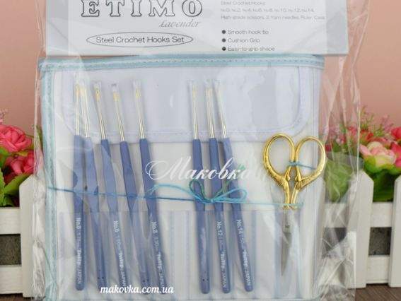 Набір в'язальних гачків ETIMO Royal Silver Tulip TLG-002 розміри 0.5-1.75 мм у блакитному органайзері (позолочені ножиці) Набір в'язальних гачків ETIMO Royal Silver Tulip TLG-002 розміри 0.5-1.75 мм у блакитному органайзері (позолочені ножиці)