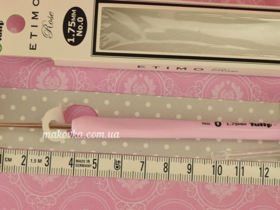 В'язальний гачок Tulip Etimo Rose сталевий з позолоченим кінчиком TEL-00e м'яка рожева ручка №0 (1.75 мм)