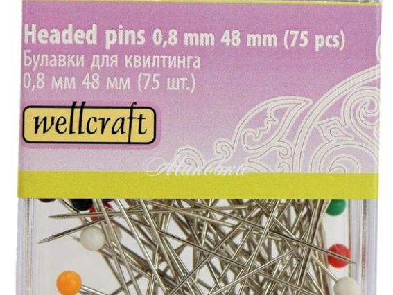 Булавки для квилтинга 75 шт в коробочке, размер 0,8х48мм, 204032, Wellcraft Булавки для квилтинга 75 шт в коробочке, размер 0,8х48мм, 204032, Wellcraft