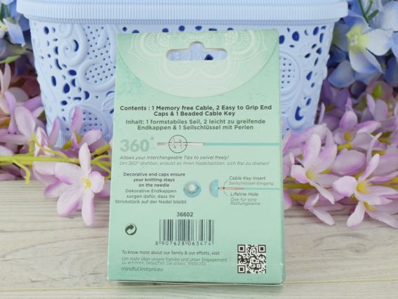 Кабель що обертається 30см для створення кругових спиць довжиною 50 см. KnitPro 36602 Mindful бірюзовий