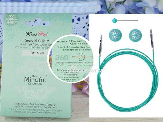 Кабель що обертається для створення кругових спиць довжиною 50 см. 36602 Mindful KnitPro бірюзовий Кабель що обертається для створення кругових спиць довжиною 50 см. 36602 Mindful KnitPro бірюзовий
