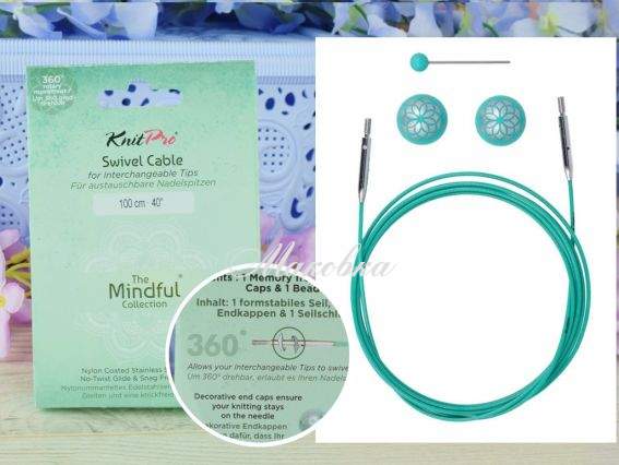 Вращающийся кабель для создания круговых спиц длиной 100 см. 36605 Mindful KnitPro бирюзовый