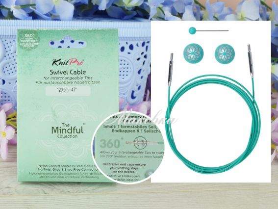 Вращающийся кабель для создания круговых спиц длиной 120 см. 36606 Mindful KnitPro бирюзовый Вращающийся кабель для создания круговых спиц длиной 120 см. 36606 Mindful KnitPro бирюзовый