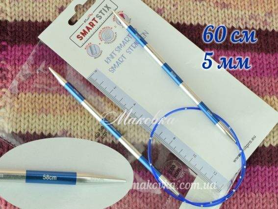 Спицы круговые SmartStix KnitPro 42071 длина 60 см, 5 мм синие Спицы круговые SmartStix KnitPro 42071 длина 60 см, 5 мм синие