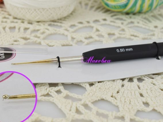 Гачок для вязання KnitPro 0,5 мм, сталевий, 14,5 см чорна ручка софт-тач, 30861