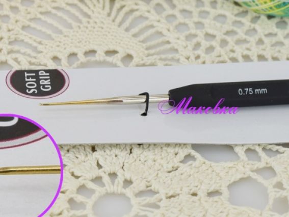 Гачок для в'язання KnitPro 0,75 мм, сталевий, 14,5 см чорна ручка софт-тач, 30862