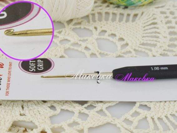 Гачок для в'язання KnitPro 1 мм, сталевий, 14,5 см чорна ручка софт-тач, 30863