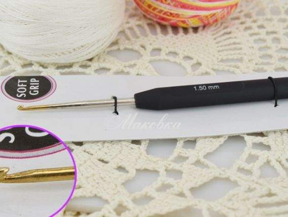 Гачок для вязання KnitPro 1,5 мм, сталевий, 14,5 см чорна ручка софт-тач, 30865 Гачок для вязання KnitPro 1,5 мм, сталевий, 14,5 см чорна ручка софт-тач, 30865