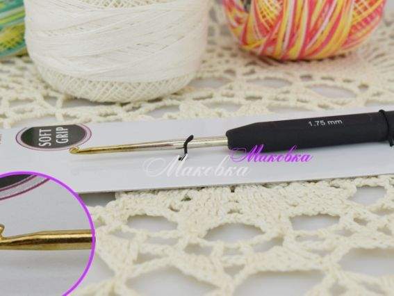 Гачок для вязання KnitPro 1,75 мм, сталевий, 14,5 см чорна ручка софт-тач, 30866