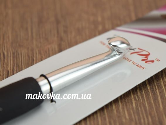 Крючок для вязания  KnitPro 8 мм, алюминиевый 13см с серебряным наконечником, не скользящая черная ручка Soft Grip 30889