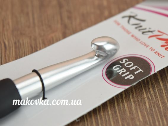 Гачок для в'язання KnitPro 9 мм, алюмінієвий 13см, не ковзаюча чорна ручка Soft Grip 30890