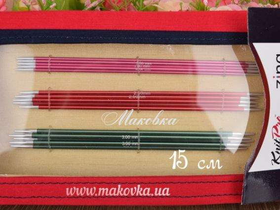 Набір шкарпеткових спиць 47401 Socks Kit Zing DPN set KnitPro, довжина 15см, №№ 2мм, 2,5мм, 3мм, 3,5мм, 4мм