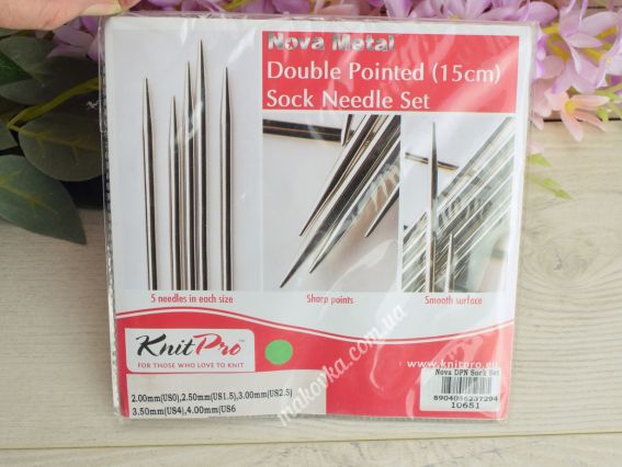 10651 Набір коротких спиць Socks Kit Nova DPN set KnitPro, довжина 15см, товщина 2 мм, 2.5 мм, 3 мм, 3.5 мм, 4 мм для шкарпеток