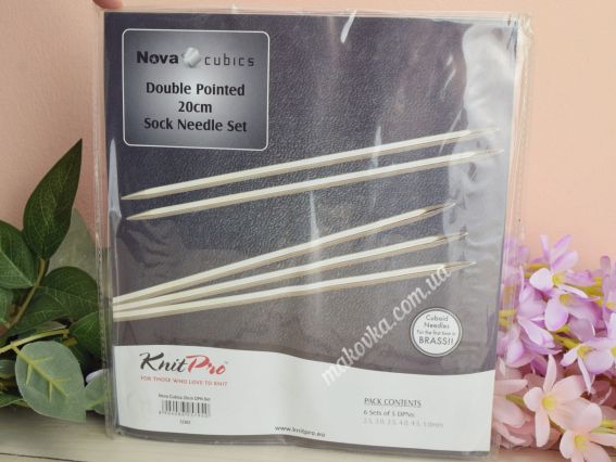 12363 Набір коротких шкарпеткових панчішних спиць Socks Kit Nova Cubics set KnitPro, довжина 15см, товщина №№ № 2,5мм, 3мм, 3,5мм,4мм,4,5мм, 5мм