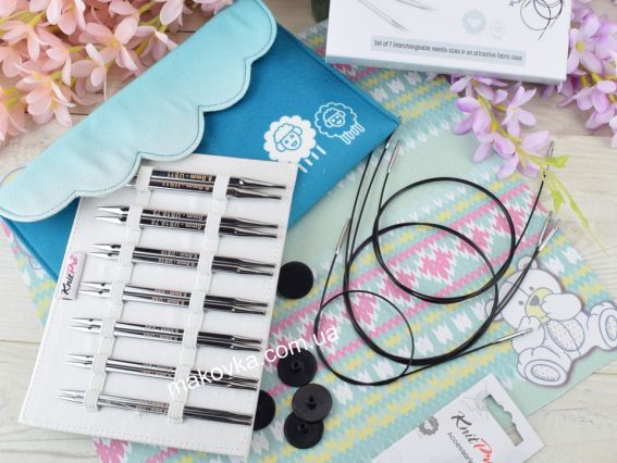 12370 Набор кубических съемных спиц Nova Cubics Deluxe KnitPro (4, 4,5, 5, 5,5, 6, 7, 8мм , поворотные кабели и органайзер)