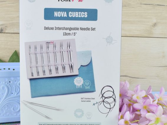 12370 Набор кубических съемных спиц Nova Cubics Deluxe KnitPro (4, 4,5, 5, 5,5, 6, 7, 8мм , поворотные кабели и органайзер)