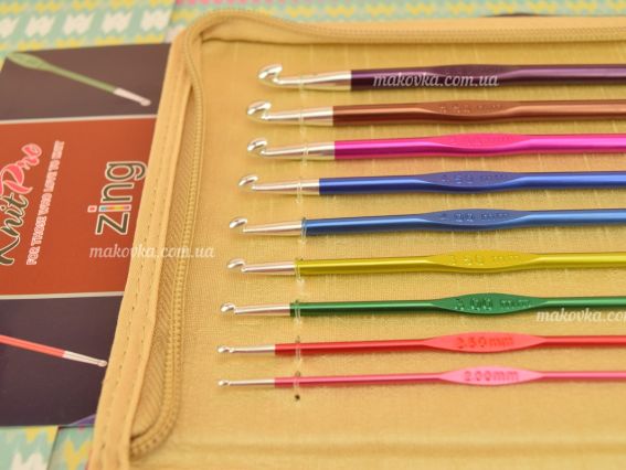 47480 Набор алюминиевых крючков для вязания Single Ended, Zing Crochet set KnitPro (№№ 2-6) в органайзере