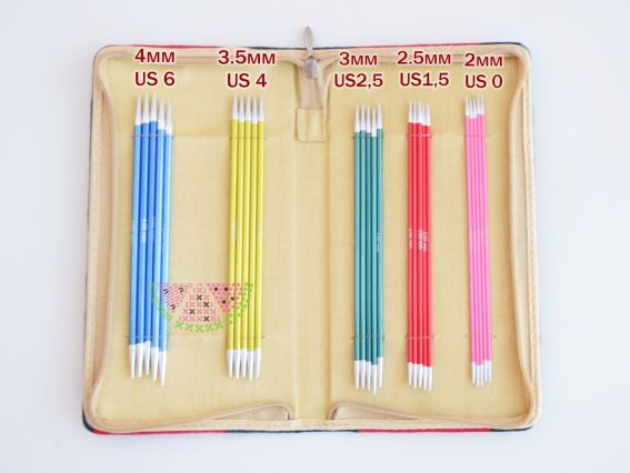 47401 Набор коротких носочных чулочных спиц Socks Kit Zing DPN set KnitPro, длина 15см, толщина №№ 2мм, 2,5мм, 3мм, 3,5мм, 4мм