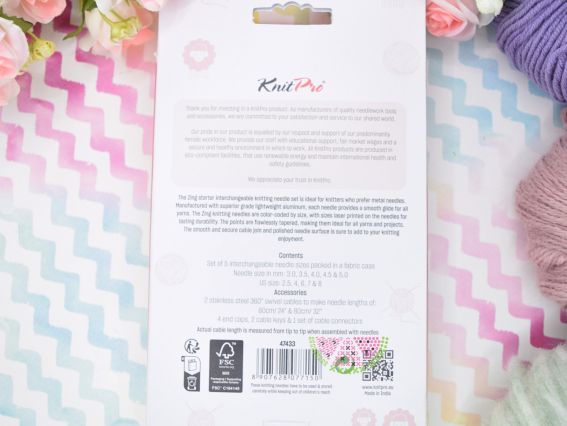 Набор съемных спиц с поворотными кабелями (3, 3.5; 4; 4,5; 5мм) 47424 Zing KnitPro