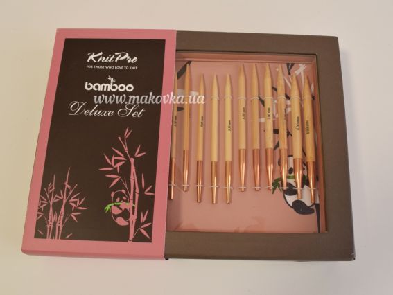 Съемные спицы бамбуковые в наборе с кабелями Bamboo Deluxe KnitPro 24002 №№ 3мм, 3.5 мм , 4 мм, 4.5 мм, 5 мм, 5.5мм, 6 мм, 7мм, 8мм