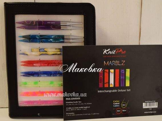 Набір знімних акрилових спиць 71506 MARBLZ Deluxe KnitPro, номери №№3,5 - 8мм і кабелі Набір знімних акрилових спиць 71506 MARBLZ Deluxe KnitPro, номери №№3,5 - 8мм і кабелі