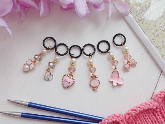 Маркеры для вязания ЭМ-001 Розовая нежность, набор 6 шт Маркеры для вязания ЭМ-001 Розовая нежность, набор 6 шт