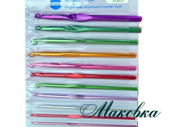 Набор вязальных крючков, 12 шт, алюминий, №№2-8 Набор вязальных крючков, 12 шт, алюминий, №№2-8