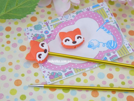 Силіконові накінечники, заглушки для спиць Лисиця (голова), на спиці 3-4мм, 2шт в уп