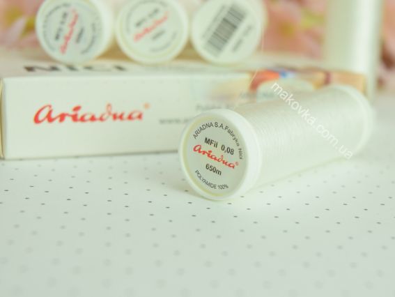 Мононитка для бісероплетіння та вишивання Ariadna MFil 0.08 біла напівпрозора