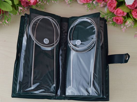 Набір в'язальних металевих кругових спиць на тросі, довжина 100 см, в чохлі, №№2-5 мм, 11 пар