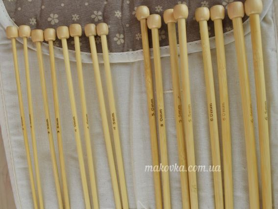 Спиці в'язальні прямі бамбукові, набір 8 пар (№№3-6,5мм) довжина 35см