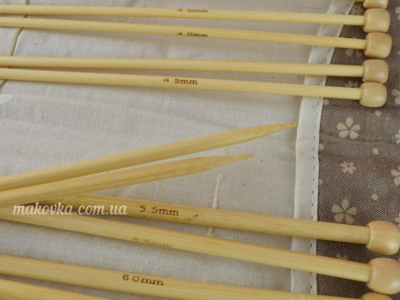 Спиці в'язальні прямі бамбукові, набір 8 пар (№№3-6,5мм) довжина 35см