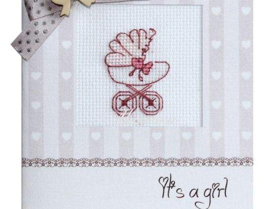 Набор для создания открытки (S) Р-19 вышивка Колясочка розовая, Лука-С Набор для создания открытки (S) Р-19 вышивка Колясочка розовая, Лука-С