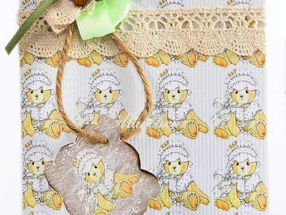 Набор для создания открытки (S) А-2 Мишки в чепчике, салатовая, Лука-С