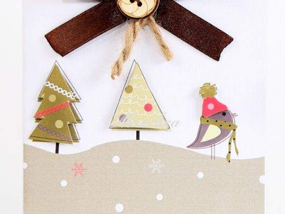 Набор для создания открытки  (S) А-7 Елочки и птичка, Лука-С Набор для создания открытки  (S) А-7 Елочки и птичка, Лука-С