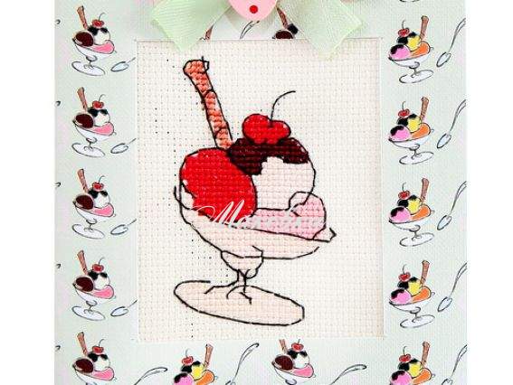 Набор для создания открытки (S) Р-1 вышивка Мороженное, салатовый фон, Лука-С