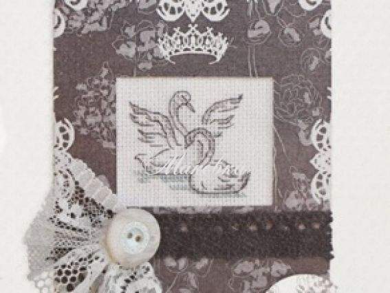 Набор для создания открытки (S)Р-22 вышивка Лебеди, кружева, кофейный фон, Luca-S Набор для создания открытки (S)Р-22 вышивка Лебеди, кружева, кофейный фон, Luca-S