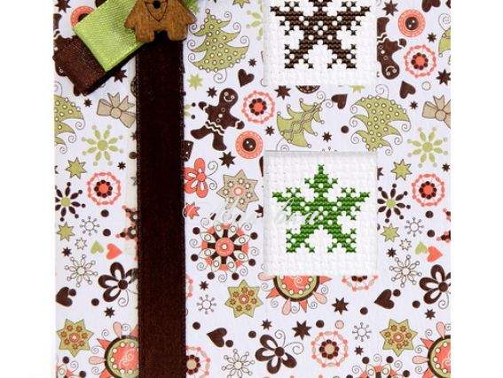 Набор для создания открытки (S) Р-7 вышивка Снежинки (желто-коричневый фон), Лука-С Набор для создания открытки (S) Р-7 вышивка Снежинки (желто-коричневый фон), Лука-С