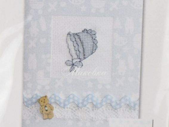 Набор для создания открытки (S) F-14 вышивка Чепчик, голубой, Лука-С Набор для создания открытки (S) F-14 вышивка Чепчик, голубой, Лука-С