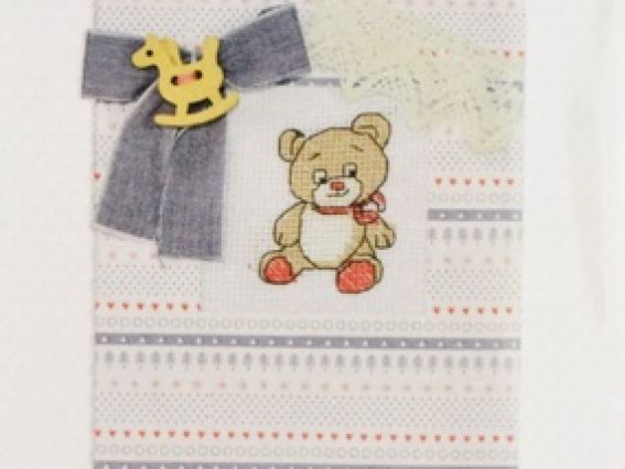 Набор для создания открытки (S) F-15 вышивка Мишка (сердечки и ёлочки), Лука-С Набор для создания открытки (S) F-15 вышивка Мишка (сердечки и ёлочки), Лука-С