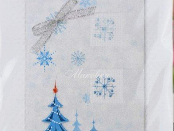 Набор для создания открытки (S) F-16 вышивка Снежинки, ёлка и голубой фон, Лука-С Набор для создания открытки (S) F-16 вышивка Снежинки, ёлка и голубой фон, Лука-С