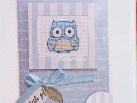 Набор для создания открытки Р-23 вышивка, Сова (перышко), голубой фон, Luca-S Набор для создания открытки Р-23 вышивка, Сова (перышко), голубой фон, Luca-S